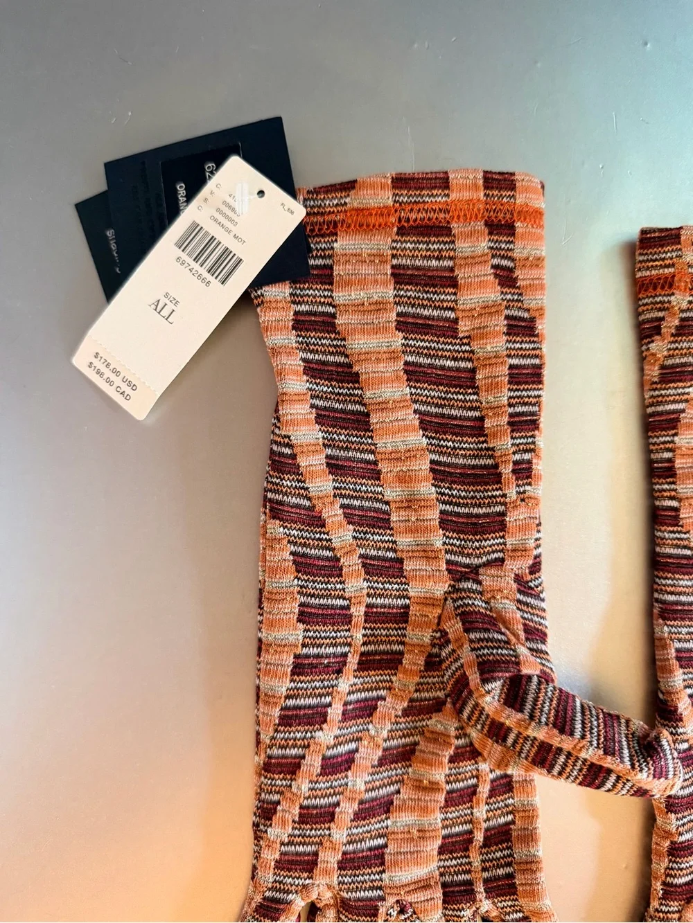 Anna Sui Striped Knit Long Gloves in Orange, Brown & Cream NWT $178
